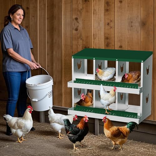 Nesting Boxes for Chickens, 6/8/10-Hole Galvanized Steel Chicken Nesting Boxes for Laying Eggs with Egg Rollaway System to Protect Eggs, Easy Egg Collection, for Chicken Coop Backyard Farm