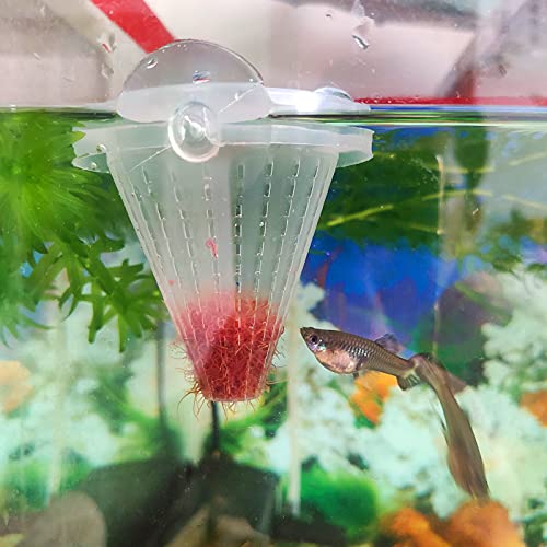 WEAVERBIRD 4PCS Aquarium Nematode Feeder, Live Blood Worm Plastic Cone Cup Shape Basket Feeder for Feeding Fish with Suckers