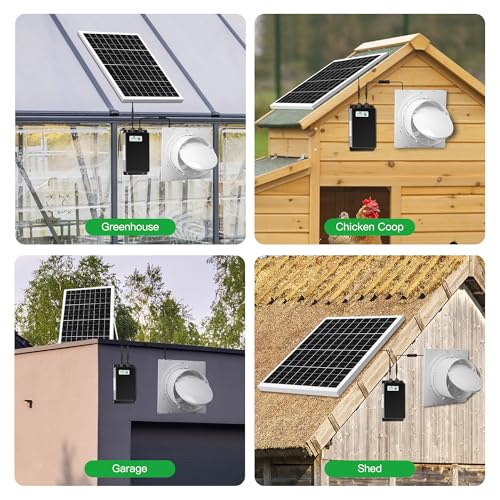 blessny 8" Solar Rechargeable Exhaust Fan for Greenhouse, Chicken Coop | 25W Solar Powered Ventilation Vent Fan with 66.6 Wh Battery Backup for Outdoor Air Circulation - size: 8" Fan Large Kit
