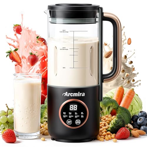 Arcmira Automatic Nut Milk Maker Machine, 35oz Soy Milk Maker with 10 Blade | No Soak/Delay Start/Keep Warm/Self-Clean for Homemade Almond/Soy/Oat Milk, Juice, Plant-Based & Dairy Free for Family & Party - color: Black