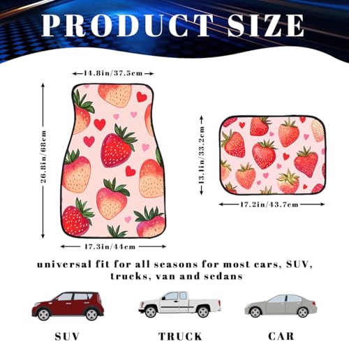 Strawberry Car Floor Mats Cute Pink Heart Sweet Carpet Front Rear Carpets Mat Decorative Car Floor Carpets Non-Slip Auto Car Accessories Universal Fit Car Accessories for Truck - color: Strawberry