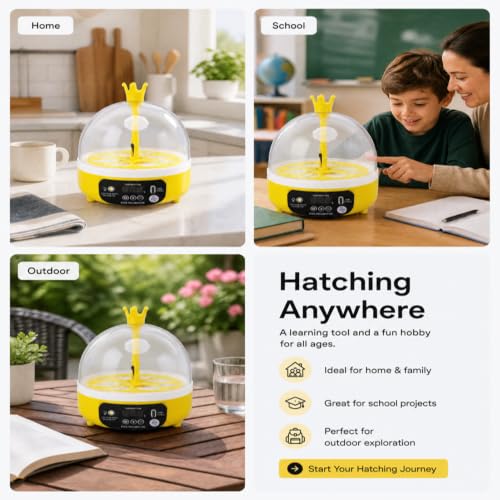 Luqeeg Mini Egg Incubator, Temperature Control Digital Incubators, 4 Eggs Candler Poultry Hatching Machine Eggs Poultry Hatching Machine for Chickens Ducks Pigeons (Manual Turning)