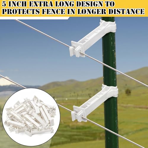 Pangda 200 Pcs 5 inch Snap Type Insulator Electric Fence T Post Insulators Extended Snug Fitting T Post Electric Fence Wire Clips for Agricultural and Ranchers (White) - color: White