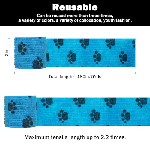 Bandages First Aid Tape Cohesive Bandage First Aid Bandages Cohesive Wrap Adhesive Bandage Self Adherent Cohesive Wrap Bandages Colorful Bandages (Blue Footprint, 2-Inch) - color: Blue Footprint, size: 2-Inch