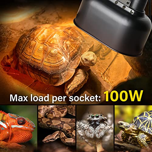 Simple Deluxe Dual Dome Reptile Light Fixture with Separate Switches, Fits Max 100W Reptile Heat Lamp/UVB Light, for Amphibians Terrarium and Tortoise Habitat