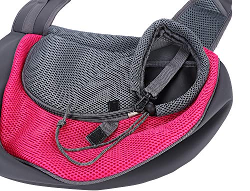 Dog Pet Sling Carrier Puppy Cat Sling Mesh Carrying Bag Adjustable Strap Breathble Small Dog Cat Satchel Carrier Hand Free Safe Front Backpack Soft Foldable Pet Purse Pouch Travel Outdoor - color: Rose Red