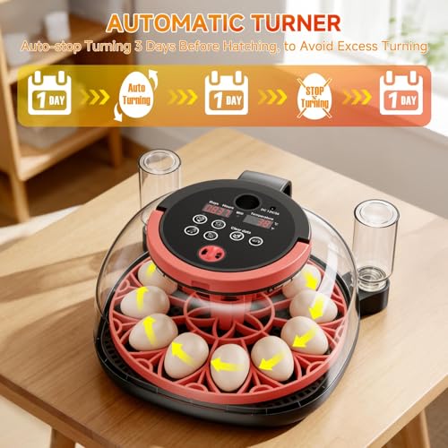 Full Automatic Egg Incubator WiFi with Camera, Automatic Egg Turner, Humidity and Temperature Control, APP Notification, Egg Candler, Smart Incubators for Hatching 12 Eggs, Chicken, Pigeon and Quail
