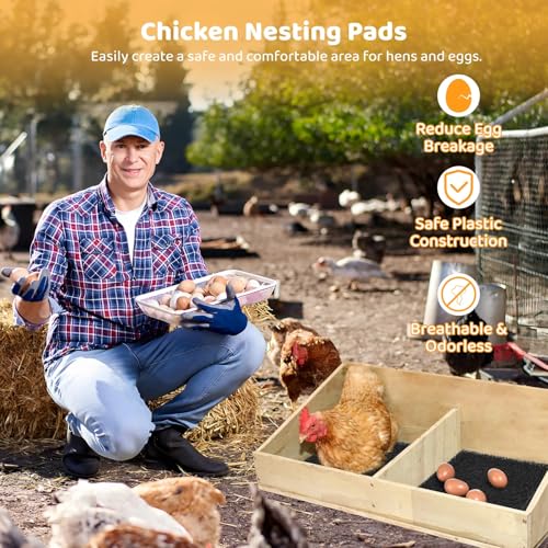 8 Pcs Chicken Nesting Pads, Washable Nesting Box Liners for Chicken Coop, Reusable Plastic Nest Box Pads with 4 Pcs Fake Wooden Eggs, Chicken Laying Mats, 12×12×0.8 inch - color: Black