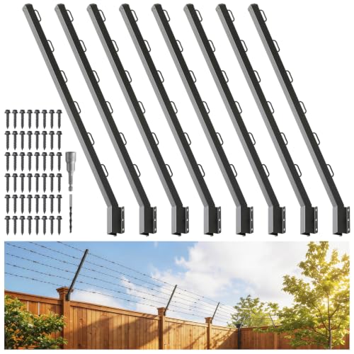 8-Pack Angle 25° Fence Post Extender, 40" Fence Barbed Wire Extend Arm，for Outdoor Fences to Increase Height, Protect Privacy and Pets Jumping Off (8, 40in-25°Angles - Wood Post) - size: 40in-25°Angles - Wood Post