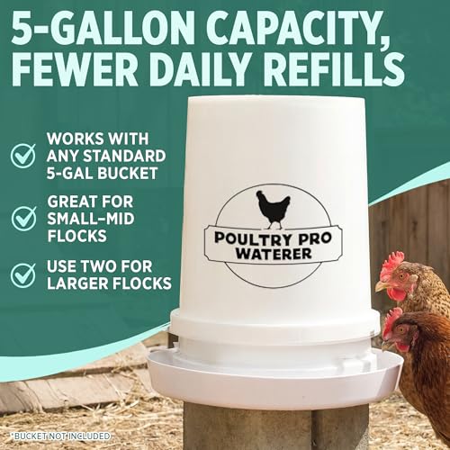 Poultry Pro Chicken Waterer for 5 Gallon Bucket, (Bucket Not Included) | As Seen on Shark Tank, Hands-Free Gravity Fed Water for Chickens, Ducks & Small Birds, Poultry Waterer, Chicken Water Feeder