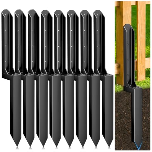 8 Pack Fence Post Repair Kit, Heavy Duty Steel Ground Spike Anchor for Fixing Leaning or Broken 4x4 & 6x6 Wood Posts, No Dig Drive-in Support for Yard, Garden & Fence - size: 8pack