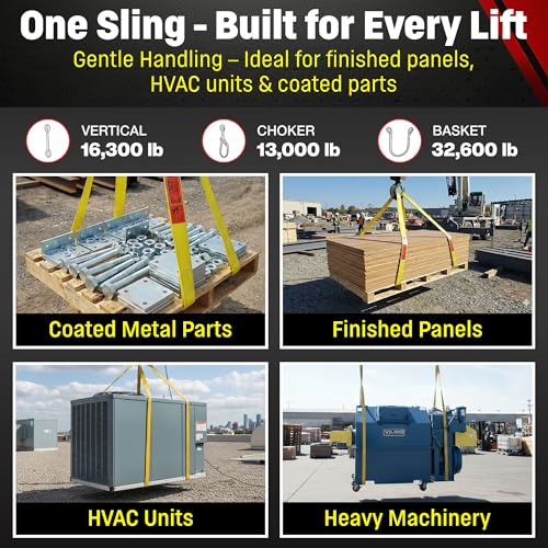 DD Sling 6 Inch x 10 Foot Nylon Lifting Sling – USA Made, 16,300 lb Vertical, 13,000 lb Choker, 32,600 lb Basket – 2-Ply Heavy Duty 900 Webbing, Type 3 Flat Eye & Eye Rigging Sling - size: 6" x 10'