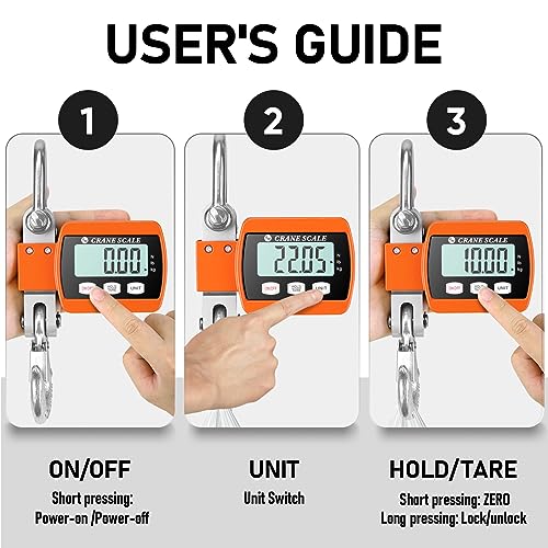 ROMECH 1100lb Digital Hanging Scale, Aluminum Crane Scale with Hooks | 500KG Heavy Capacity, High Accuracy Weighing, kg/lb/N Unit Conversion, Suitable for Fishing, Farm, Hunting - color: Orange, size: 1100lbs