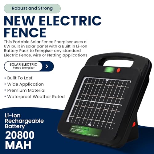 My Animal Command Solar Power Electric Fence Energizer Charger 0.5 Joules | Lithium Ion Battery, Containment, Protection, Livestock, Pet, Horses, Cattle, Sheep, Earthing rod included - size: MAC6ML 0.5 Joules