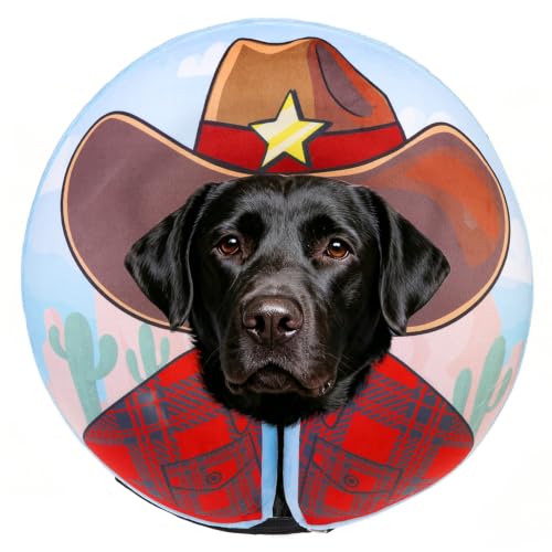 SCENEREAL Dog Cone Alternative After Surgery Donut Collar, Soft Inflatable | Cone Collar for Dogs, Adjustable Pet Neck Donut E Collar Dog Recovery Collars to Stop Licking, Cowboy Print E-Collars,L - color: Brown Cowboy, size: L(Neck 16"-18")