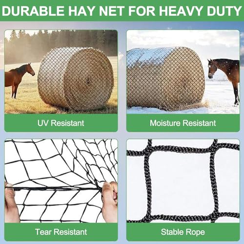 6x6 ft Square Bale Hay Net - Large Slow Feeder for Horses & Livestock, Knotless Design Slow Feeder Hay Nets, Fits 4x4ft 5x5ft 6x6ft Round & 3x3x8ft 4x4x8ft 5x5x8ft Square Bales (Black-Square) - color: Black-Square