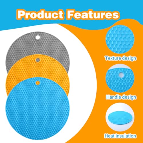 3Pcs Rubber Jar Opener,Round Large Jar Opener Gripper Pad Kitchen Non-Slip Coasters for Weak Hands,6.7x6.7Inch(Gray,Blue,Orange) - color: Gray, Blue, Orange