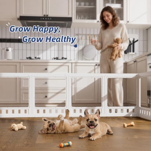 Clear-air Dog Playpen with Room Divider, Expandable Acrylic Dog Playpen to Create 2 Rooms, Clear Dog Play Pen Indoors, 24", 12 Panels, White - color: White, size: 24"H