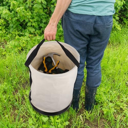 Lemecima Utility Canvas Bucket 15" x 12" All Purpose Truck Tool Bucket Bag Organizer with Plastic Bottom Metal Hook for Store Work Tool Accessory, Load Capacity up to 150 Lbs