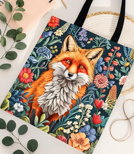 Vintage Botanical Animal Canvas Tote Bag for Women, Aesthetic Floral Animal Reusable Shoulder Bag for Shopping - color: 14