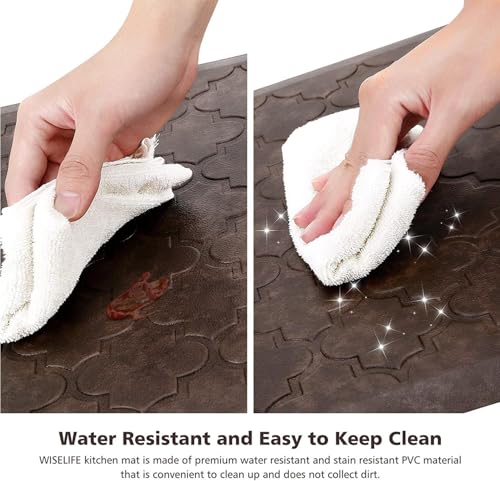 WISELIFE Kitchen Mat Cushioned Anti Fatigue Floor Mat,17.3"x60", Thick Non Slip Waterproof Kitchen Rugs and Mats, Standing Mat for Floor,Home,Office,Desk,Sink, Brown | Thick Non Slip Water Resistant Kitchen Rugs and Mats, Heavy Duty Foam Standing Mat for