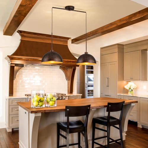 2 Light Copper Dome Pendant Lights Kitchen Island | Adjustable Height, E26 Base, Easy to Install, Farmhouse & Industrial for Dining Room Over Table Bedroom Kitchen - color: Copper-2 Lights