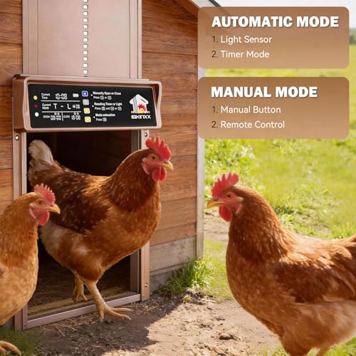 Automatic Chicken Coop Door Solar Powered, 4 Modes Automatic Chicken Door Solar, Anti-Pinch & Weather Proof Coop Door with Remote Control | Anti-Pinch，Weather Proof Coop Door with Remote，4 Modes Automatic Chicken Door - color: Gold
