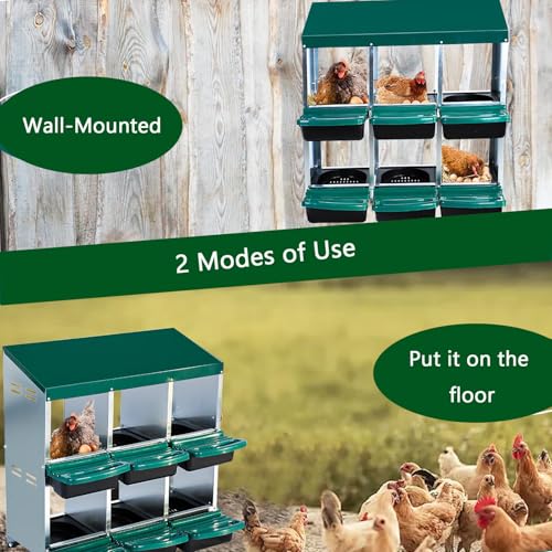 Chicken Nesting Boxes, 6 Holes Metal Chicken Egg Laying Box with Swing Perch and Rollout Egg Collection,for Various Chicken Breeds with Stand - Green 0.6mm - color: Green 0.6mm-6 Holes, size: With Stand
