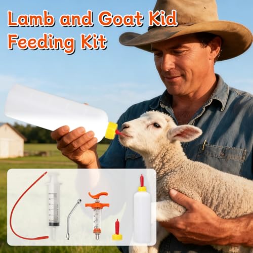 14PCS Lamb and Goat Kid Feeding Tube Kit Included 2 500ml Lamb Feeding Bottles 5 Milk Nipples 2 60ml Syringe with 2 16fr Red Feeding Tube Kit,1 20ML Reusable Goat Syringe with 2 Drench Nozzle (25)