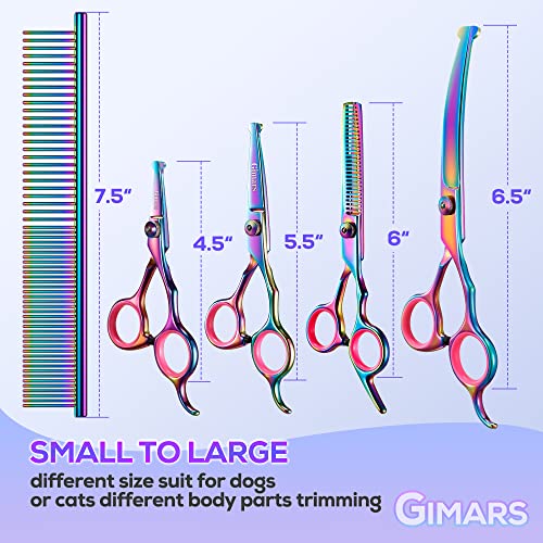 Gimars Professional 4CR Stainless Steel 6 in 1 Grooming Scissors for Dogs with Safety Round Tip, Heavy Duty Titanium Coated Pet Grooming Scissor for Dogs, Cats and Other Animals - style: Colorful 6 in 1
