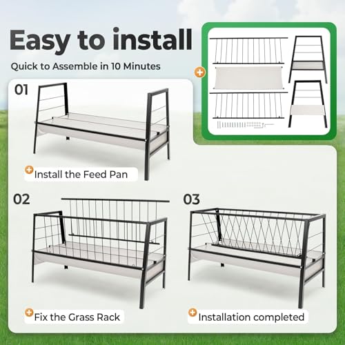 Pasture Hay Feeder 2 in 1 55 Gallon Livestock Feed Trough with 22 | Gallon Feed Pan Hay Grain Livestock Feeder for Sheep, Calf, Cow and Horse - color: Black