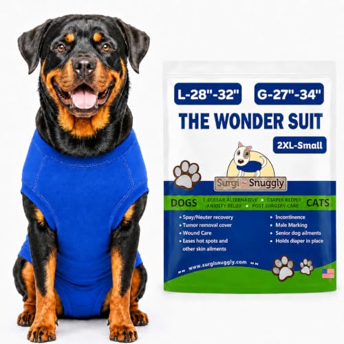 Surgi Snuggly Dog Surgery Recovery Suit, Cone Alternative, Spay/Neuter 2XLS | Dog Recovery Suit for Dogs — Veterinarian-Invented Surgical Suit & Recovery Onesie with Easy Bathroom Access After Surgery - color: Little Boy Blue, size: 2 Extra Large Small(L-