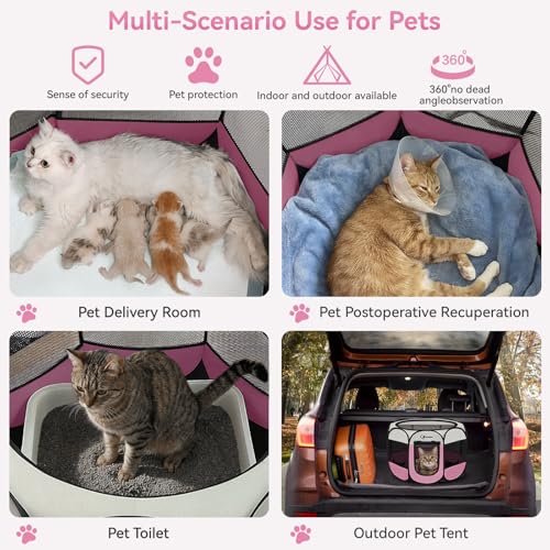 Sieidihit Dog Cat Pet Playpen Puppy Crate Cage Indoor Outdoor, Small Pink | Rest Zone for Recovering Pets New Pet Quarantine Room Portable Pop Up Easy to Set up lightweight dog Kennel with Carrying Bag - color: Pink