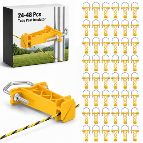 Tondiamo 48 Pcs Tube Post Insulator, Electric Chain Link Fence T Post Extender Insulators for Square Round Pipe Tubing Wire Vinyl Picket Fence (Yellow) | Extender Insulators for Square Round Pipe Tubing Wire Vinyl Picket Fence - style: Yellow