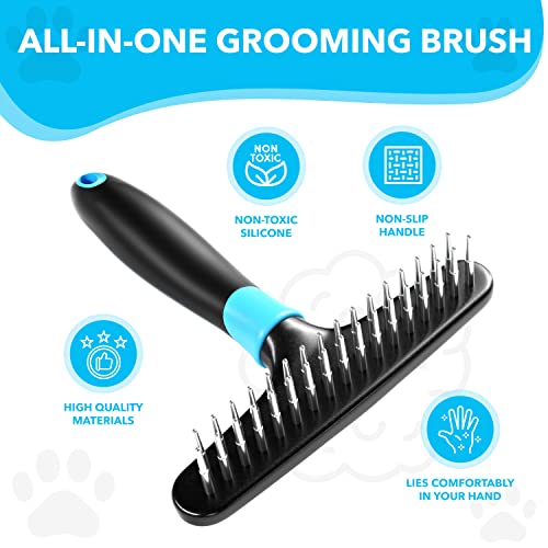DOGI Deshedding Brush - Undercoat Rake for Dogs, Cats, Matted, Short, Long Hair Coats - Double Row Stainless Steel Pins - Reduce Shedding by 90% (Blue) - color: Blue