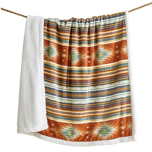 Paseo Road Indigo Hill by HiEnd Accents Del Sol 54x68 Sherpa Throw Blanket | Aztec Tribal Navajo Print, Western Southwestern-Style Fleece Blanket for the Couch, Sofa, Bed, or Camping - color: Del Sol Aztec