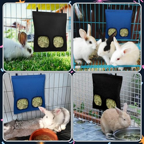 UPINS 2 Pack Guinea Pig Hay Feeder Bag,Bunny Rabbit Cage Bag Hanging Holder | Guinea Pig Cage Feeder,for Bunny Rabbits,Chinchillas,Hamsters,Small Pets,and Animals - color: Black Dark Blue, size: 28 x 25 cm