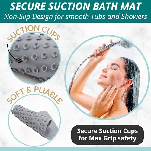 ENKOSI Non Slip Bath Mat for Tub and Shower Floors – Anti Slip Shower Mat with Secure Suction Cup Grip – Soft Grey Bathtub Mat for Inside Bath Tub and Smooth Bathroom Stalls (28x16 Gray) - color: Grey