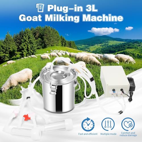 Plug-in 3L Pulsating Vacuum Pump Goat Milking Machine | with 304 Stainless Steel Milk Bucket, Simple Assembly, Uniform Pulsation Frequency, Convenient Cleaning
