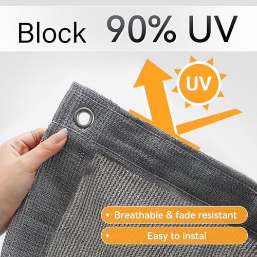12x20 FT 90% Sun Shade Cloth, Pergola Shade Cover with Grommets, Gray | Blocks UV rays and reduces heat with breathable shade fabric for patios, pergolas, gardens and outdoor privacy