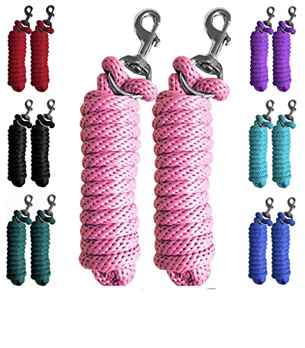 Majestic Ally Pack of 2 Solid Poly Lead Rope for Horses & Livestock – 10 Foot Long and 5/8 inch Thick - Replaceable Heavy-Duty Bolt Snap – Handmade – Soft, Broken in Feel (Pink) - color: Pink