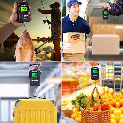 RISEPRO® 75Kg / 165Lb Digital Fish Scale with 39 Inch Ruler Electronic Luggage Balance Fishing Postal Hanging Hook Scale WHA08