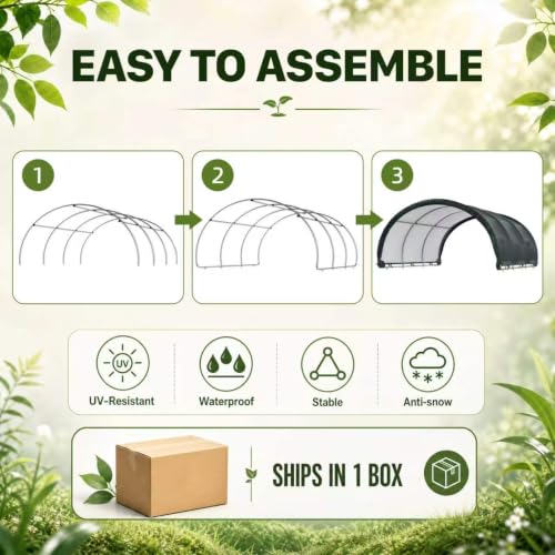 Polar Aurora 12'x12' Corral Shelter, Heavy Duty Round Style Canopy, Waterproof and UV Treated Canvas Cover, Easy Assembly Stable and Agricultural Storage and Shade Shed Kit for Livestock, Green - size: 12x12 FT