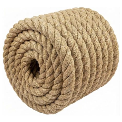 Natural Jute Rope Thick Hemp Rope (1.5 Inch x 50 Feet) Twisted Manila for Deck Railings, Swing Bed, Tug of War, Docks, Nautical, Decorating - size: 1.5 Inch x 50 Feet
