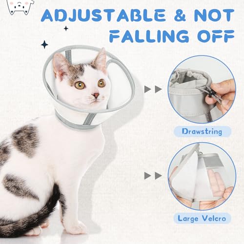 Supet Cat Cone Collar Soft, Air Mesh Recovery Collar to Stop Licking, Breathable Neck Cone Alternative, Lightweight Cat Head Cone Anti Scratch (S) - color: off-white, size: L