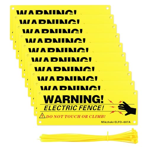 Electric Fence Warning Signs with Zip Ties 10 x 3.5 Inch Plastic Yellow Electric Fence Safe Signs Caution Warning Sign for Danger Electric Fence Sign Farm Home(Upgraded Sun Protection) - color: Yellow New
