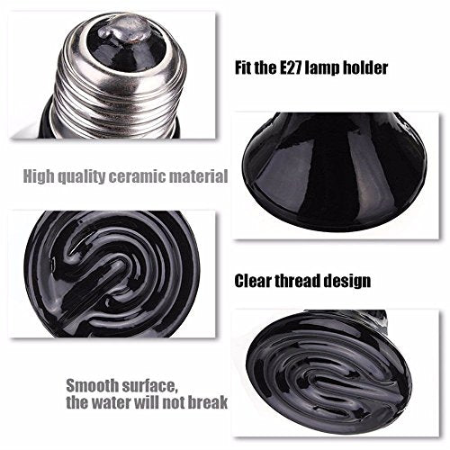 2-Pack 200W Reptile Ceramic Heat Lamp,E27 110V Infrared Heat Emitter Bulb,No Harm No Light Infrared Heat Emitter Brooder Lamp for Pet Coop Heater Reptile Chicken Turtle Heating Light Lamp,Black