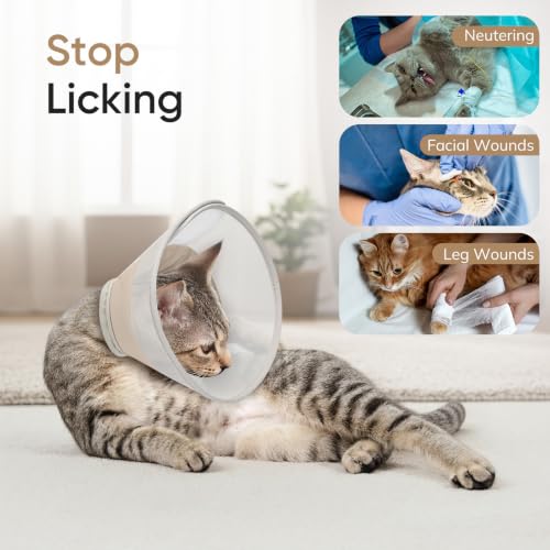 Supet Soft Cat Cone Collar to Stop Licking, Breathable Mesh Cone with Waterproof Liner Recovery Collar, for Kitten and Large Cats, Comfortable Elizabethan Alternative for Spay Neuter Grooming, M, Grey - color: Grey, size: M