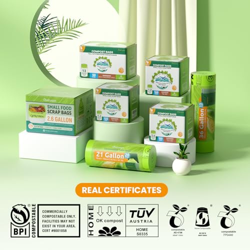 GreFusion Compostable Trash Bags for Kitchen Compost Bin 1.2 Gallon,150 Count,Compost Bags Small for Food Scrap Waste Bags for Countertop Bin Certified by BPI,ASTM D6400 and OK Compost - color: 1.2G-150Count