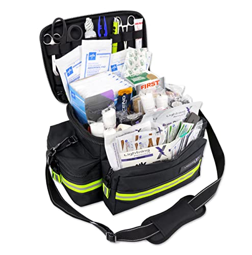 Lightning X Products Lightning X Mid-Sized First Responder EMT Bag | LXMB25 Fully Stocked Aid Kit w/ 200+ BLS Supplies - Black - color: Black